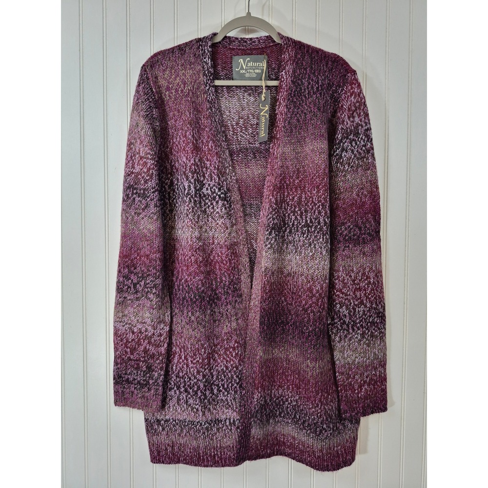 NWT Natural Reflections Womens XXL Purple Space Dye Open Front Cardigan Sweater